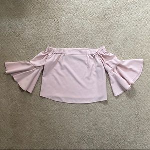 Topshop Blush Pink Off-the-shoulder Ruffle Sleeve